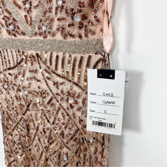 Mac Duggal Copper Beaded Fringe Column Gown 5452 - Picture 7 of 10